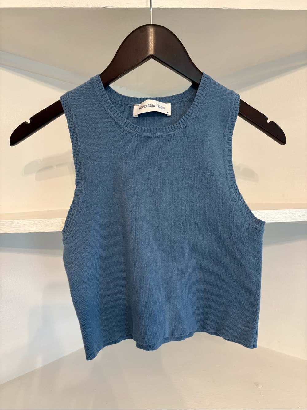 Sleeveless Cropped Knit Tank in Slate Blue